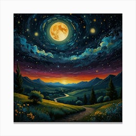 Moonlight Over The Valley Canvas Print