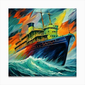Ship In Storm Oil Painting Effect Canvas Print