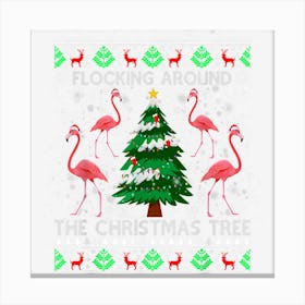 Funny Flamingo Christmas Tree Flocking Around Canvas Print