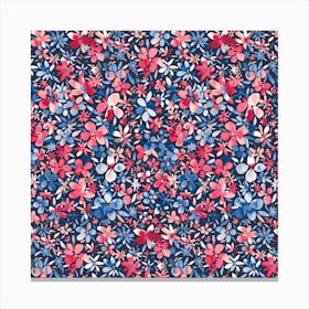 Colorful Little Flowers Navy Square Canvas Print