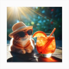 Aperol Spritz Cat In Sunglasses And Hat Canvas Print