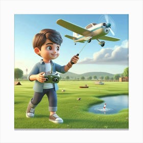 Boy Playing With A Plane Canvas Print