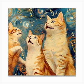 Three Cats Starry Night Canvas Print