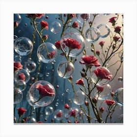 Red Lisianthus In Bubbles Canvas Print