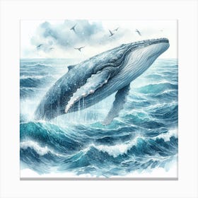 Sea Whale In Motion, Sea Whale Watercolour Art Print 3 Canvas Print