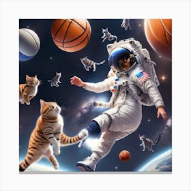 Basketball in space whit cats Canvas Print