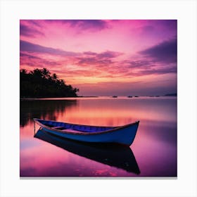 Small Boat In Hawaiian Waters At Sunset Canvas Print