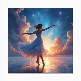 Elegant Dancer With Watercolor Cosmic Sky View 1 Canvas Print