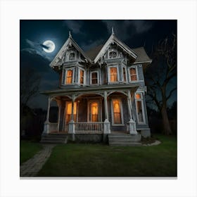 Victorian House At Night Canvas Print