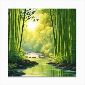 A Stream In A Bamboo Forest At Sun Rise Square Composition 398 Canvas Print