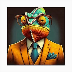 "The Colorful Chameleon: A Portrait of Urban Sophistication and Animal Elegance Canvas Print