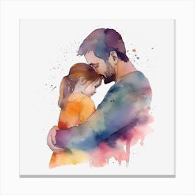 Watercolor Portrait Of A Father And Daughter Father's Day Canvas Print