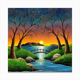Highly detailed digital painting with sunset landscape design 4 Canvas Print
