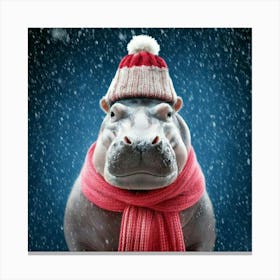 Firefly Picturesque, Winter, Wonderland, Heart Melting, Adorable, Hippo, Cozy, Knit, Cap, Scarf, Fal (3) Canvas Print