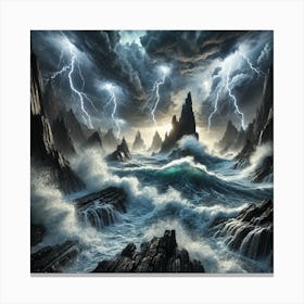 Stormy Seas Wall Art: A Dramatic Thunderstorm Over Crashing Waves for Bold and Nature-Inspired Home Decor Print Art Canvas Print