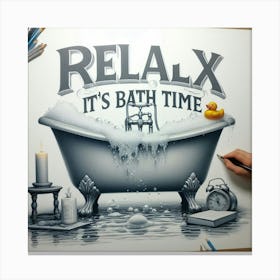 Bath Time Bliss: A Realistic and Detailed Drawing of a Bathtub with Water, Bubbles, and Accessories Canvas Print