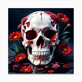 Bloody Skull With Flowers Canvas Print