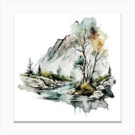 Watercolor Of A Mountain Stream 1 Canvas Print