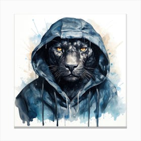 Watercolour Cartoon Panther In A Hoodie 3 Canvas Print