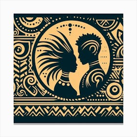 Tribal African Art Silhouette of a man and woman 2 Canvas Print