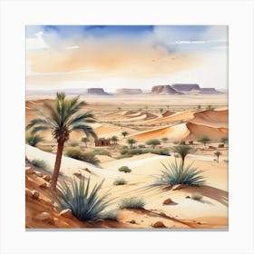 Watercolor Desert Landscape 6 Canvas Print