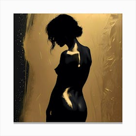 Golden Silhouette: Embrace of Light and Shadow - Silhouette Of A Nude. Woman Canvas Print