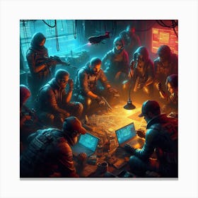 Group Of People In A Dark Room Canvas Print