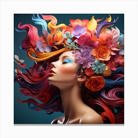 Colorful Woman With Flowers In Her Hair 1 Canvas Print