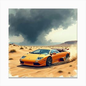 Lamborghini Murciélago With A Watercolor Desert Storm Brewing 1 Canvas Print