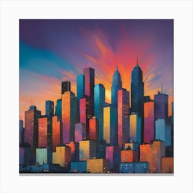 Cityscape At Sunset Paintings Art Print Canvas Print