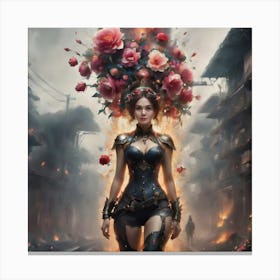 Woman With Flowers On Her Head Canvas Print