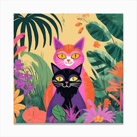 Two Wide Eyed Cats In A Botanical Garden 3 Canvas Print