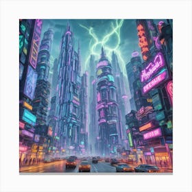 Default A Mystical Cityscape Rendered In Vibrant Neondrenched 3 Canvas Print