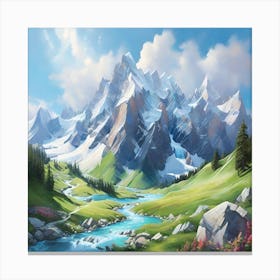 Vintage Alpine Mountain Landscape Canvas Print