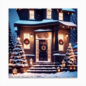 Christmas House At Night 5 Canvas Print