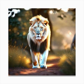 Lion Walking In The Forest Canvas Print