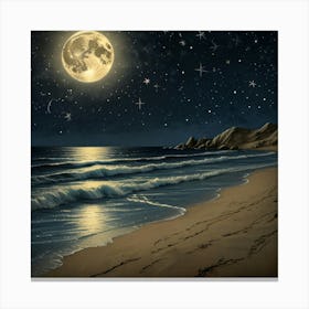 Full Moon On The Beach 1 Canvas Print