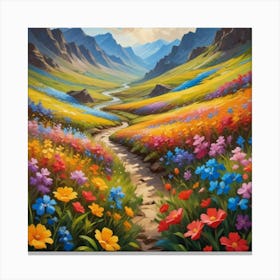 Valley Of Flowers Paintings Art Print 1 Canvas Print