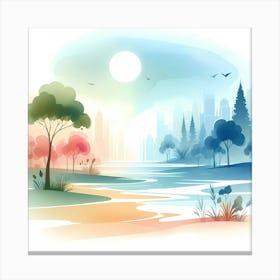 Watercolor City Landscape 1 Canvas Print