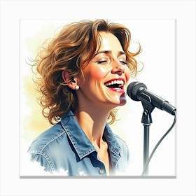 Watercolor Portrait Of A French Singer, Expressive And Melodic Feel 1 Canvas Print