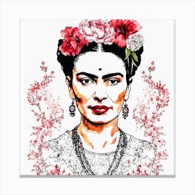 Floral Frida Kahlo Portrait Painting (5) Canvas Print