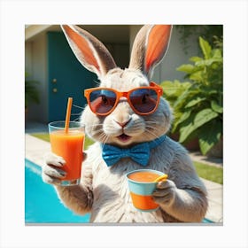 Rabbit Holding Orange Juice Canvas Print