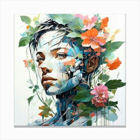 Woman With Flowers On Her Head Canvas Print