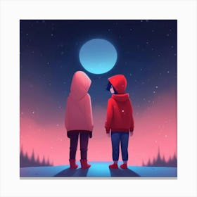 Two People Looking At The Moon Canvas Print