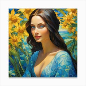 Woman With Sunflowers sgg Canvas Print