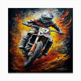 Dirt Bike Rider On Fire Canvas Print