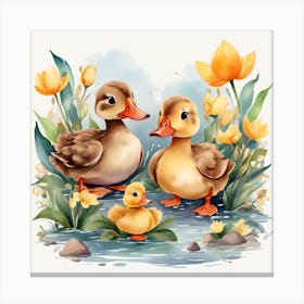 Duck Family Watercolor Canvas Print
