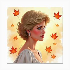 Princess Diana With A Soft Watercolor Background Of Autumn Leaves 1 Canvas Print