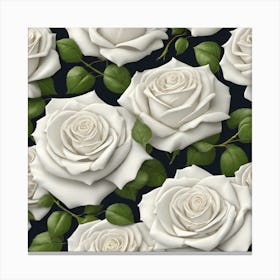 White Roses On Black Background 2 Canvas Print