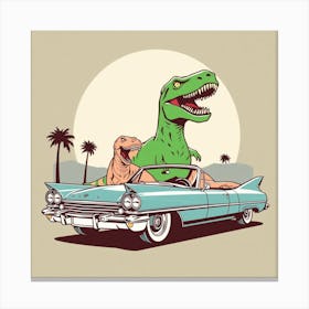 Dinosaurs In A Car Canvas Print